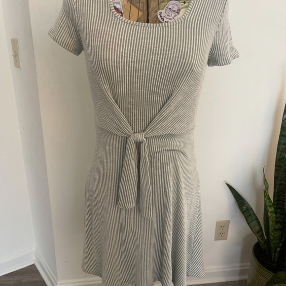 Caution to the Wind Light Green Striped Self tie A line Stretch Dress Size Large - Picture 7 of 9